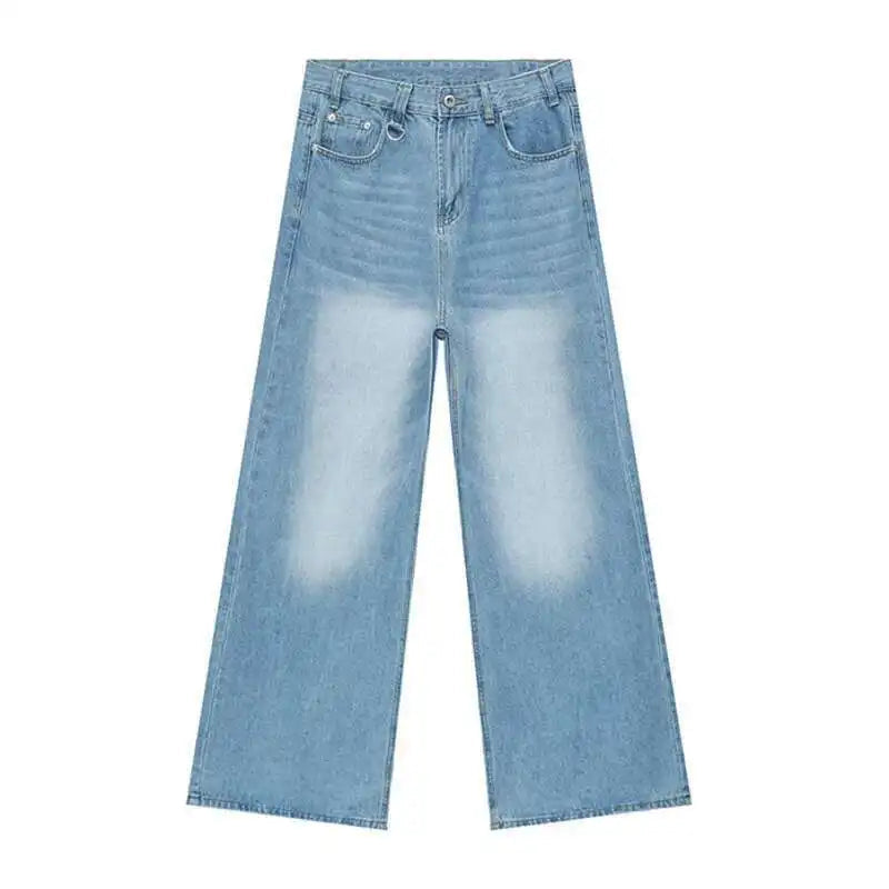 Vintage Camouflage Men's Jeans Fashion Washed Casual Wide Leg Denim Pants Autumn Winter Loose Male Trousers Old Blue 9C354 voguable