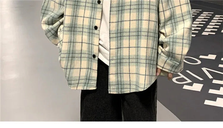 Loose Long Sve Plaid irt Men's Casual Sle Spring Autumn Harajuku Faion Couple Outerwear Comfortable Breathable voguable