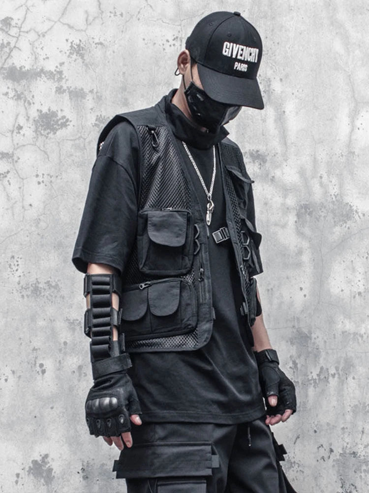 Techwear Black Cargo Biker Vest Without Sleeve Tank Tops Men Sleeveless Top Men  Clothing Japanese Streetwear Hip Hop voguable