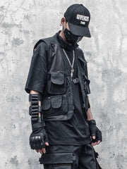 Techwear Black Cargo Biker Vest Without Sleeve Tank Tops Men Sleeveless Top Men  Clothing Japanese Streetwear Hip Hop voguable