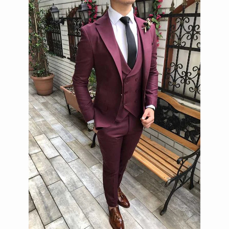 Voguable  Formal Wedding Men Suits Groom Tuxedo Fashion Classic Slim Fit Peaked Lapel Prom Party Dinner Male Suit (Jacket+Vest+Pants) voguable
