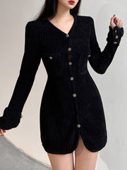 Black Velvet V-Neck Evening Party Short Dress mysite