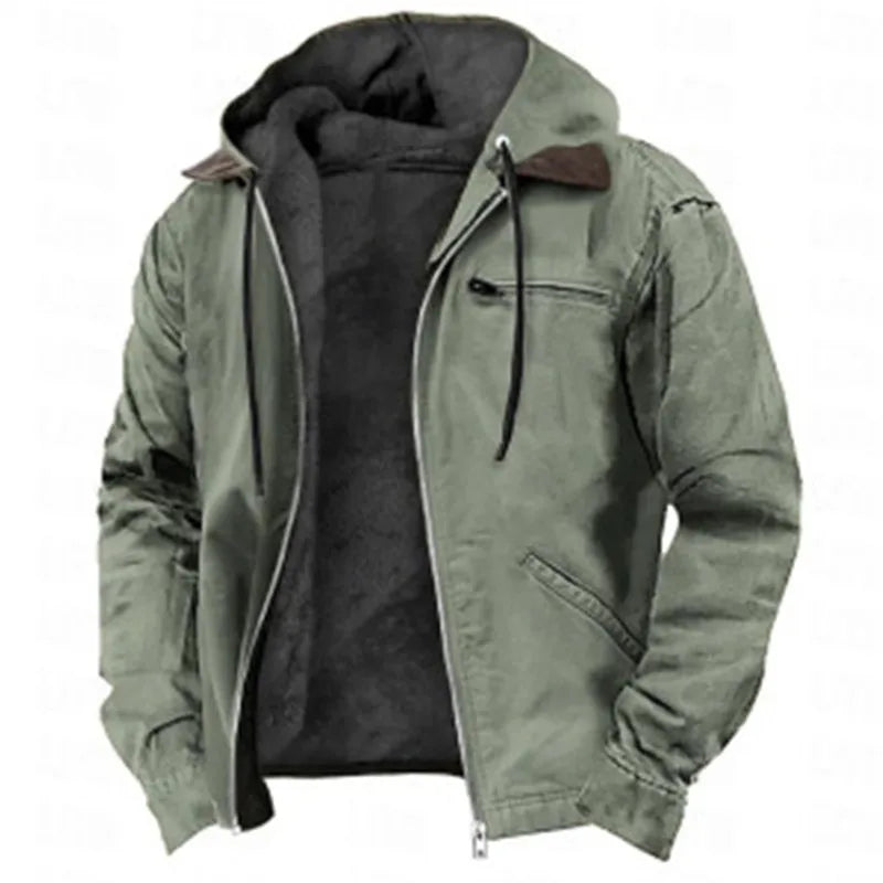 Winter New Men Casual Jackets Hooded Zipper Pocket Fashion Solid Color Fleece Warm Outerwear Male Outdoor Hooded Hoodie Coats voguable