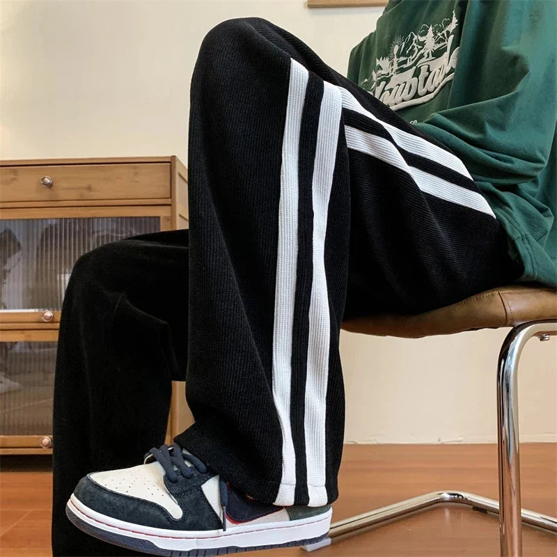 Loose Coffee Corduroy Pants Men Women Drawstring Striped Wide Leg Pants Autumn Casual Easy Care Anti-wrinkle Mopping Trousers gotmes-shop