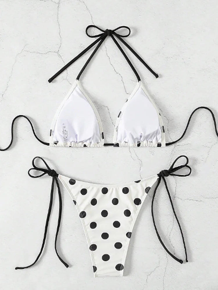 Voguable  Sexy Lace Up Polka Dot Vacation Bikinis Women Split Swimsuit Beach Bikini New All Season Backless Bikinis 2 Piece Set voguable