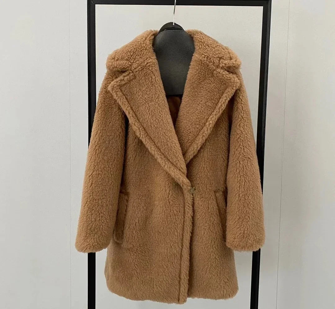 Max Short Teddy Coat 62% Alpaca 26% Wool 12% Silk Coat Winter Thicken Women's Coat voguable
