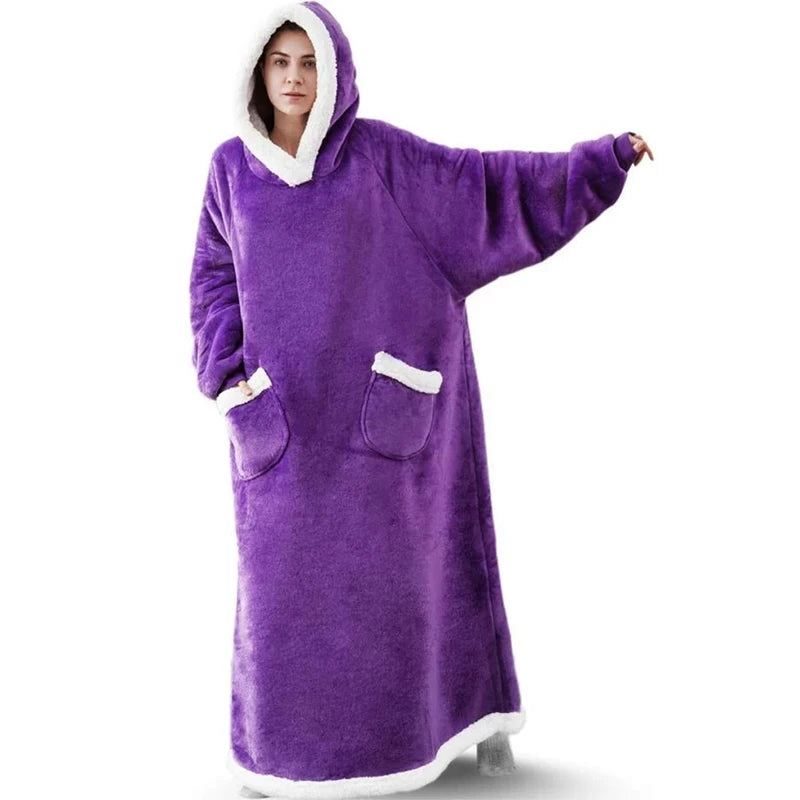 Oversized Hoodie Blanket Women Winter Warm Plush Hoodies Sweatshirt Men Loose Casual Super Long TV Blanket Giant Hoodie Blankets voguable
