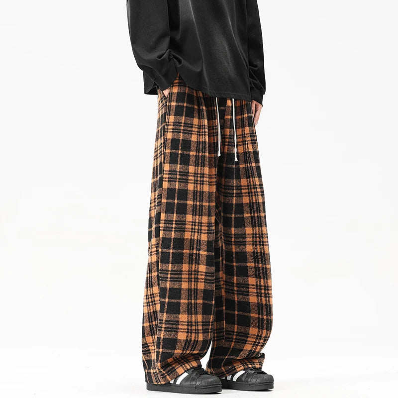 Autumn Thick Pants Men Warm Fashion Retro Plaid Pants Men Streetwear Loose Wide Leg Pants Mens Oversized Vintage Trousers M-3XL voguable
