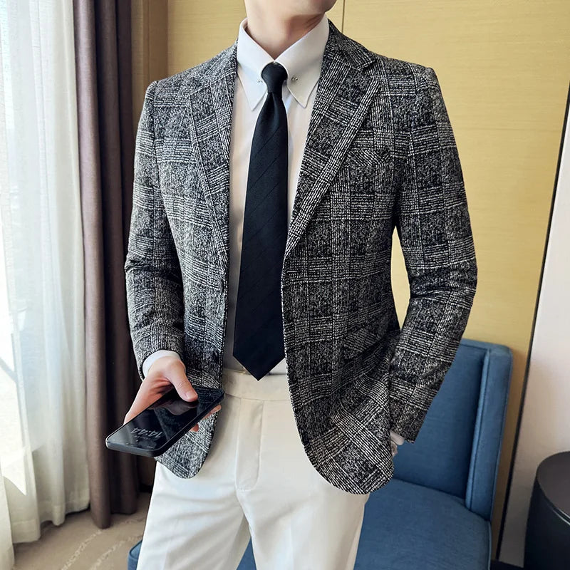 Voguable  Men's British Style Fashionable Luxury Suit Jacket High-quality Plaid Slim Fit Business Social Blazer Wedding Dress Party Jacket voguable