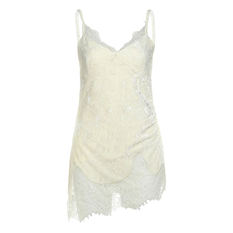 Lace Patchwork V-Neck Camis Women Y2K Summer Sexy Spaghetti Straps Sleeveless Tank Korean Fashion Irregular Female Vest voguable