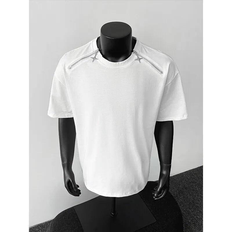 Breathable Mens Round Neck T-Shirt man Zip Detail Trendy Design New Urban Streetwear Casual Summer Tee Comfort Fit Stylish Soft voguable