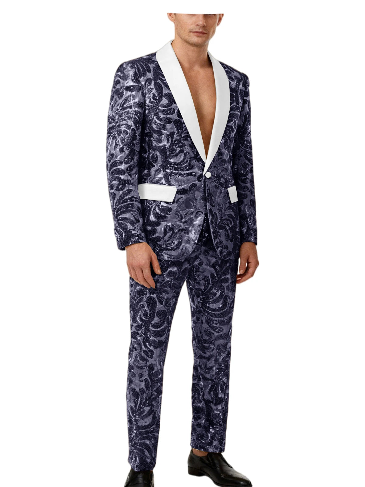 Voguable  Luxury Men's Sequin 2 Piece Set (Blazer+Pants) Shawl Collar 1 Button Slim Fit Sparkly Tuxedos Jacket Trousers for Wedding Party voguable