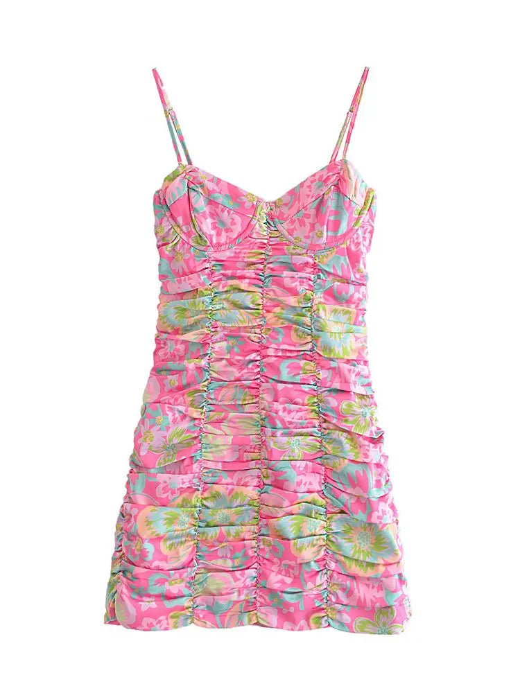 Voguable Romantic Women Fashion Backless Flower Print Sling Sexy Dress Ladies Draped Bodycon Mini Club Party Dress Summer Robe voguable