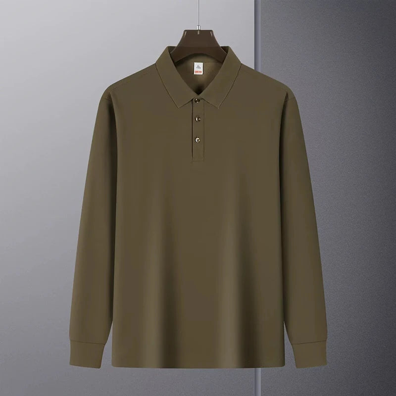 New American Retro Men Polo Shirt Light Luxury Solid Color Slim-fit Commuting Long Sleeve T-shirt Leisure Business Pullover Tops voguable
