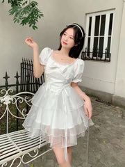Voguable Japanese Lolita Style Princess Mini Dress Women Short Sleeve Bow Ruffle Birthday Dresses Summer Korean Fashion Party Dresses voguable