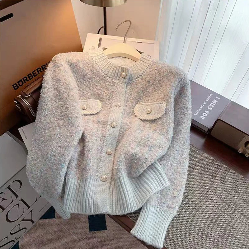Autumn Winter Elegant women Cardigan Korean chic Thick warm Single breasted sweater Y2K female Casual o neck Crop knit Coats voguable