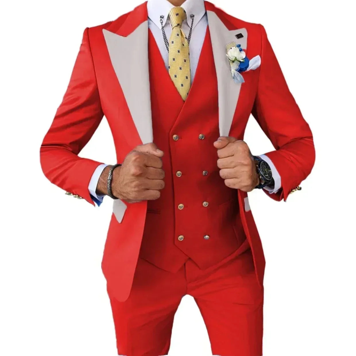 Voguable  Color blockingSuit Men's Fashionable Gentleman Business Banquet US-style Formal Dress Casual Wedding (Blazer+Vest+Trousers) voguable