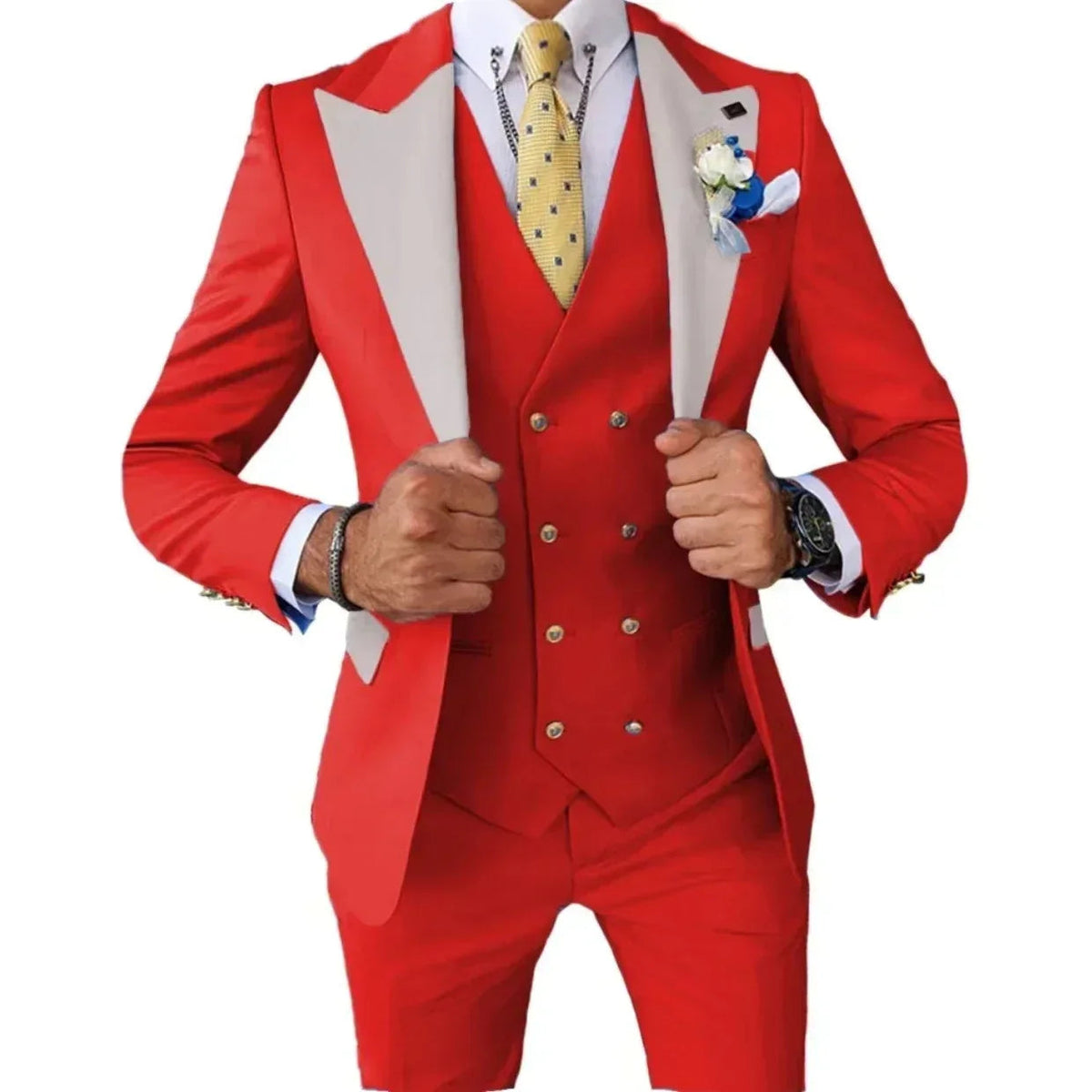 Voguable  Color blockingSuit Men's Fashionable Gentleman Business Banquet US-style Formal Dress Casual Wedding (Blazer+Vest+Trousers) voguable