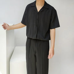 Summer Clothing Men's Light Luxury Draped Shirts Retro Leisure Korean Popular Clothes Button-down Short Sleeve Solid Color voguable