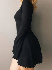 Voguable Elegant Solid Knitted Dresses Fashion Women Black Bodycon Autumn Winter Long Sleeve Mini Dress Retro voguable