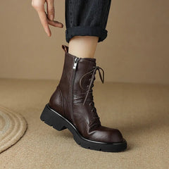 Platform Boots Cross-Tied Women Ankle Boots Side Zipper Leisure Motorcycle Boots Autumn Winter Round Toe Casual Outdoor New voguable