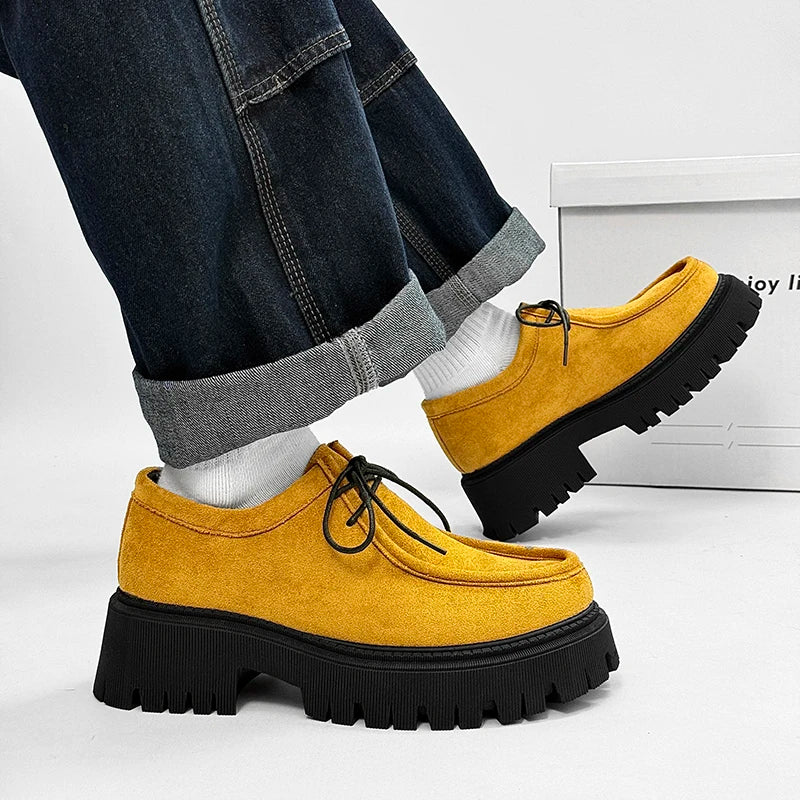 Voguable  Women Retro Platform Loafers Soft Suede Lace-up Round Toe Thick Sole Anti-slip British Style Comfort Commute Walking Shoes voguable