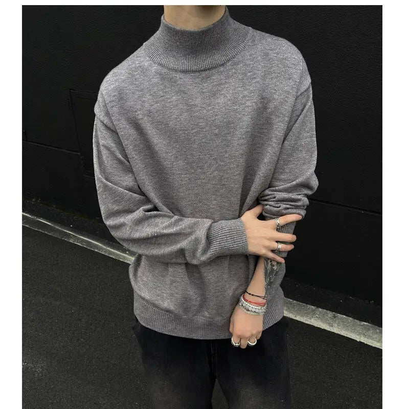 Men's Light Luxury Knit Mock Neck Sweater Autumn Winter Fashion Korean Long Sleeve Streetwear Leisure All-match Knitwear voguable