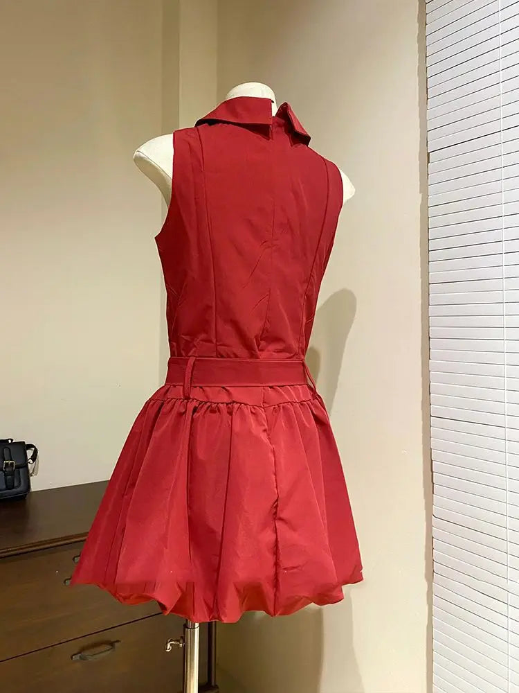 Voguable  Lace Up Bud Preppy Style Sweet Dress Slim Short Ball Gown French Style Robe Ruched Elegant Casual Minority Soft Vestidos voguable