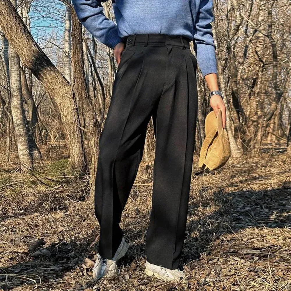 Mens Long Pants Pleated Streetwear Casual Suit Pants Autumn Versatile Breathable Solid Color Wide Leg Pants Men's clothing 2024 voguable