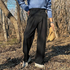 Mens Long Pants Pleated Streetwear Casual Suit Pants Autumn Versatile Breathable Solid Color Wide Leg Pants Men's clothing 2024 voguable