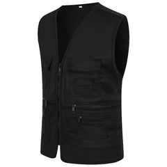 Multi Pocket Vest Jacket Men's Casual Plus Size Slim Fit Outerwear Sleeveless Zipper Jacket Male Clothes Cotton Waistcoat voguable