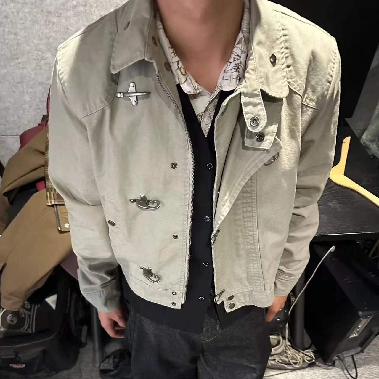 Voguable  Vintage 90s Harajuku Aesthetic Streetwear Button Hooded Sweatshirts Grunge Stand Neck Jacket Y2k Casual Outfit Street Wear New voguable