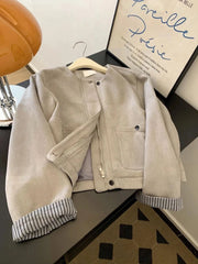 Women Faux Suede Y2K Jacket American Retro O Neck Long Sleeve Casual Coat Retro Casual Harajuku Streetwear Fall Winter Tops voguable