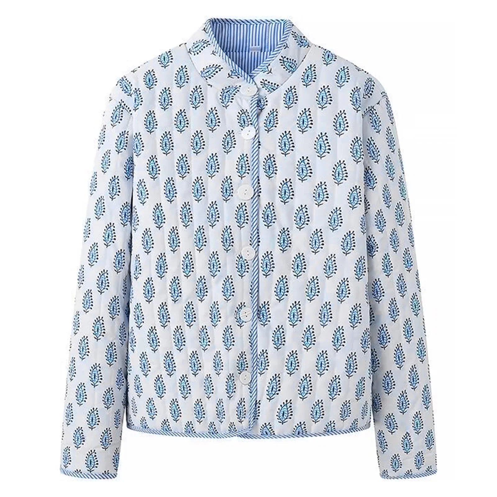 Voguable  Fashion Women's Quilted Jacket Double Sided Printed Mock Neck Long Sleeve Button Down Coat Casual Outerwear Y2K Clothes voguable