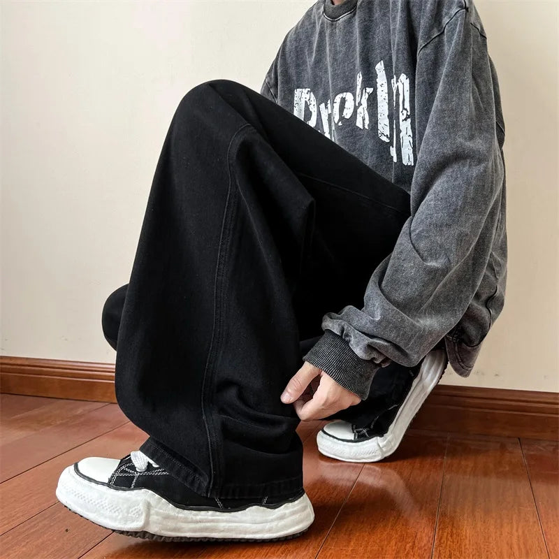 Blue Jeans Men Ankle length Jeans Male Straight Denim Pants Men New Streetwear Baggy Jeans Ins Washed Denim Pants Black Clothes gotmes-shop