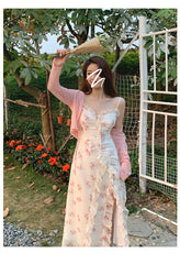 Voguable  Summer Floral Sleeveless Midi Dress Elegant Sexy French Vintage Strap Dress Woman Party One Piece Dress Korean voguable