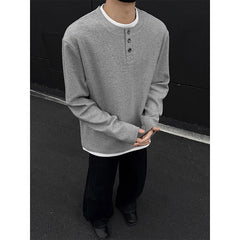 Spring Long Sleeved T-shirt Men Fashion Solid Color Checkered T Shirt Men Streetwear Korean Loose Round Neck T Shirt Mens Top voguable