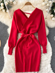Fashion Y2K Casual Vestidos Women Dress  Autumn Winter Bodycon Knitted Sweater Dress Elegant  Office Ladies Dress