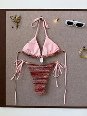 Voguable  Women Boho Fringe Bikini Set Halter Triangle Top with Shell Pendant Tie Side Bottom 2 Piece Swimsuit Sexy Beach Bathing Suit voguable