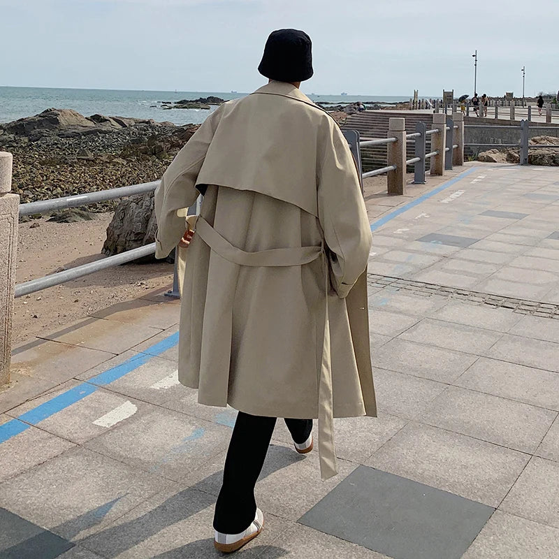Streetwear Spring Trench Korean Men Fashion Overcoat for Male Long Windbreaker Streetwear Men’s Woman‘s Coat Loose New Clothing voguable