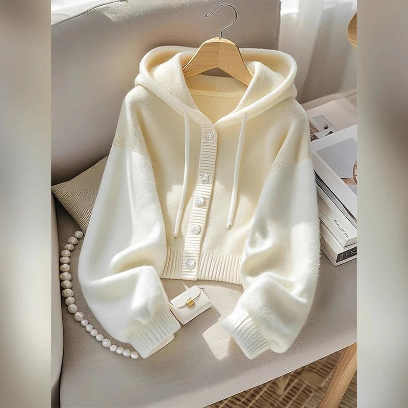 Casual Japan Hooded Cardigan Sweaters Women Lazy Wind Patchwork Knitted Coat Vintage Sweet Long Sleeve High Quality Tops voguable