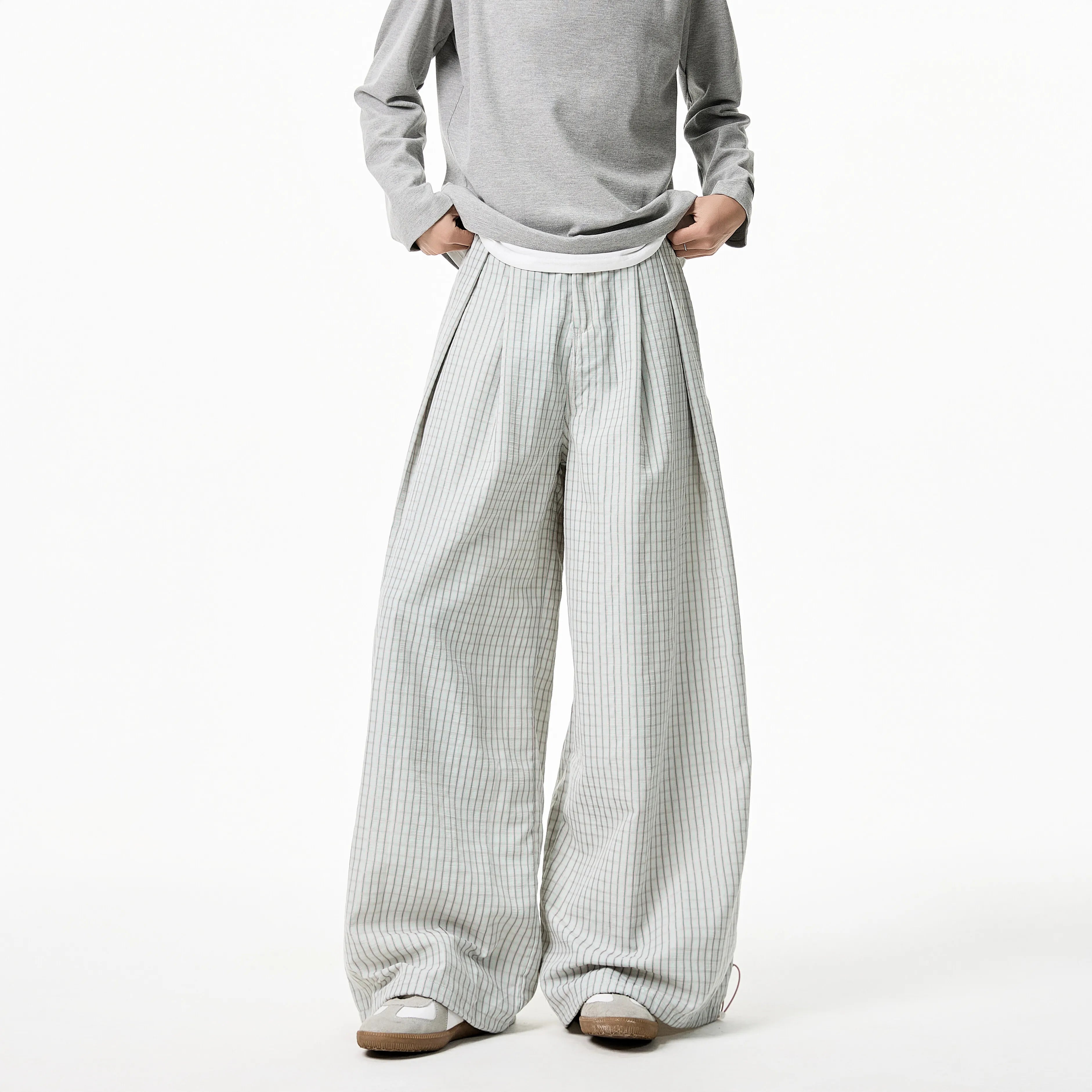 Summer Loose Wide Leg Striped Trousers Unisex High Street Fashion Trendy Casual Wear Oversize Streetwear Long Pants Lightweight voguable
