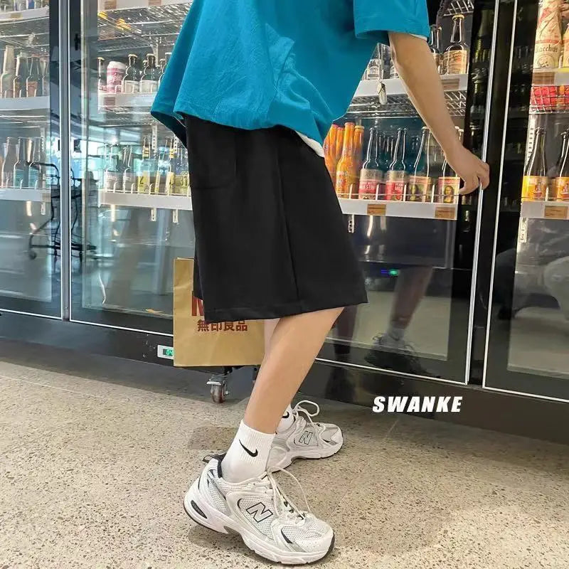 Summer Trend Korean Version Solid Color Shorts Men's Fashion Student Sports Loose Outside Wearing Lazy Casual Five-point Pants voguable