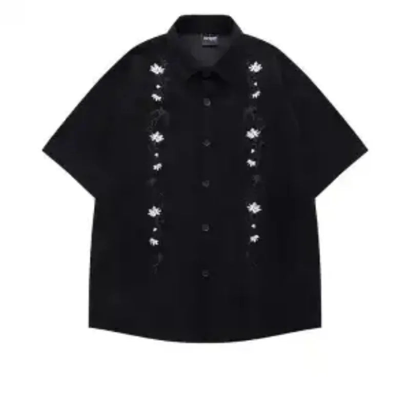 Voguable  Casual and Versatile Men's Retro Japanese Trendy Brand Short-sleeved Shirt Fashionable Casual Loose Cardigan voguable