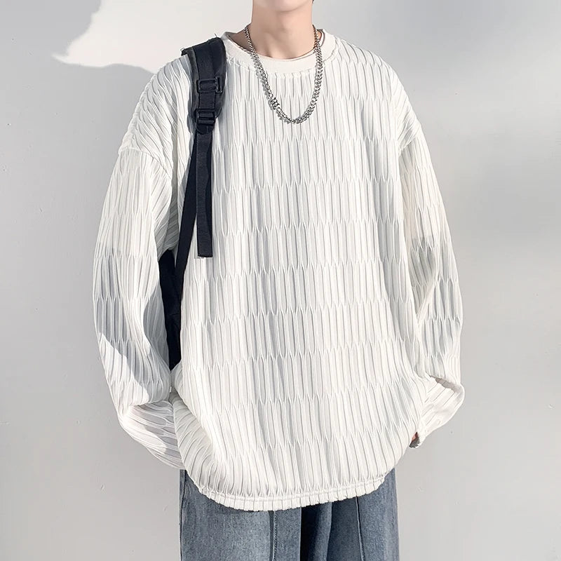 Spring Autumn Casual Long Sleeve T Shirts Men Loose Round Neck T-shirts Male Fashion Harajuku Korean Streetwear Tops Tees