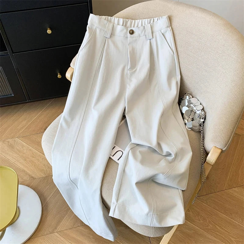 Casual Elegant Wide Leg Pant Women Vintage High Waist Loose Korean Trousers Fall Winter Pockets Solid Simple Retro Pants voguable