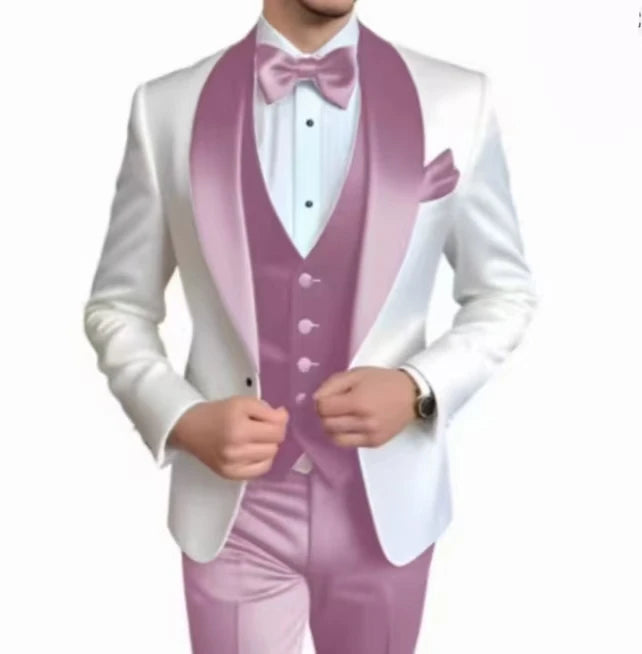 Voguable  Elegant Classic High-Quality Men Suit 3pcs Set with Satin Collar Jacket Vest And Trousers Business Wedding Banquet Customizable voguable