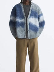 Fashion Tie Dye Cashmere Sweater Cardigan Man Long Sleeve Single Breasted Knitted Jacket 2024 Autumn Thicken Warm Woolen Coat voguable