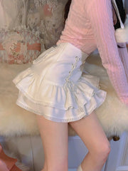 Voguable Heart Design White Pink Japanese Kawaii Lolita Blouse Cropped Hollowed Out Slim Knitted Long Sleeve Sweet Bandage Casual Shirt voguable