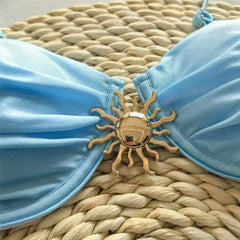 Voguable  Light Blue Micro Bikini Thong Pushup Sexy Swimsuit Cover Ups Women Sun Metal Buckle Swimwear Bathing Suit Bikinis Sets  New voguable